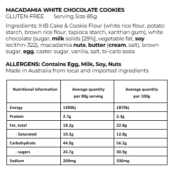 Macadamia White Choc-Chip Cookies GF