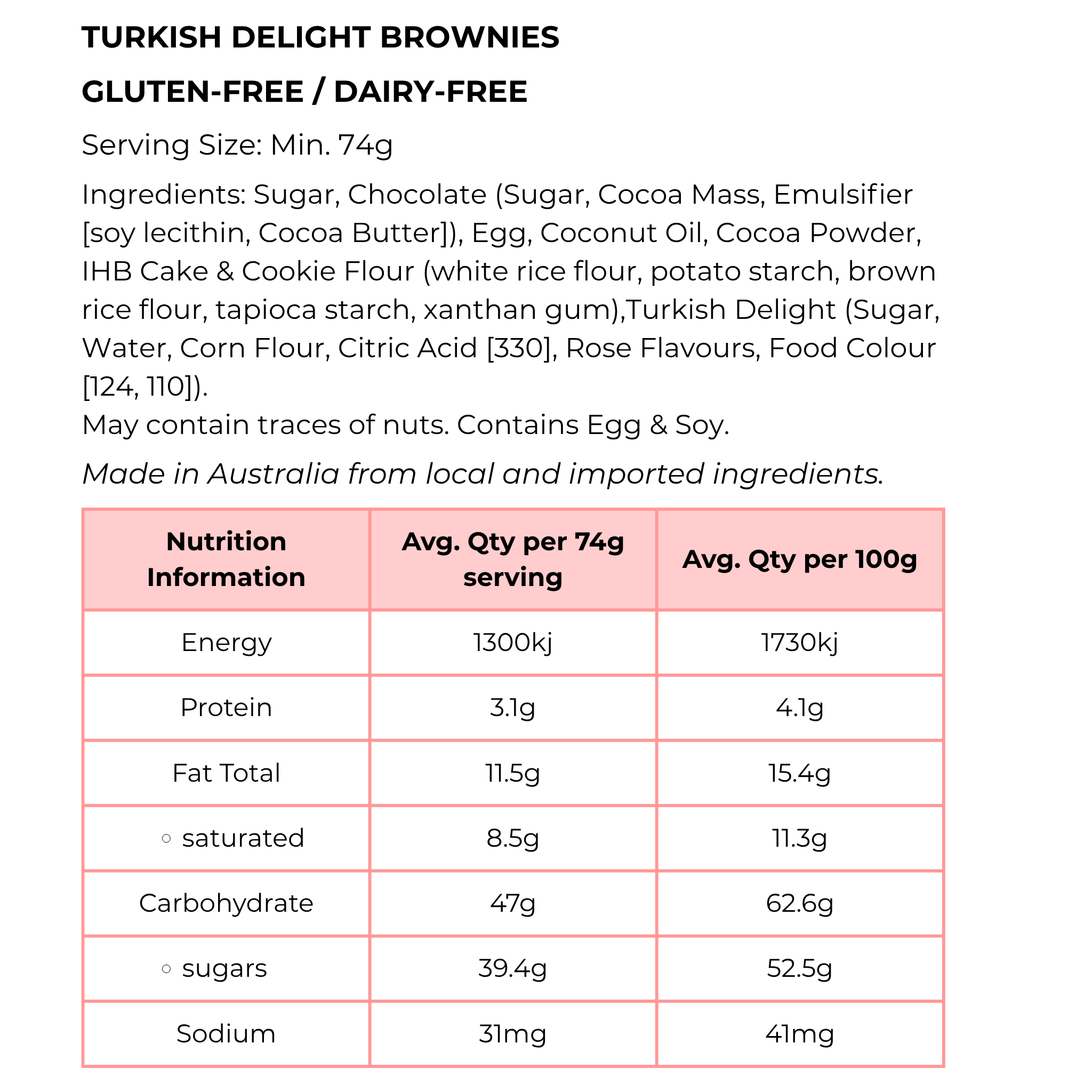Turkish Delight Brownies GF/DF